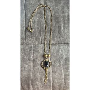 Gold Tone Long Circles, Beads‎ and Tassel Necklace Fashion Jewelry